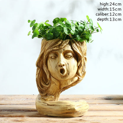 Nordic Fashion Humanoid Flower Pots Leisure Drink Shop Creative Funny Expression Flower Pots