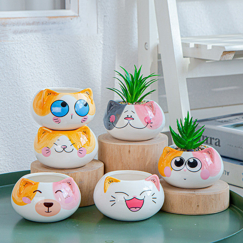 1PC Creative Cartoon Animal Ceramics Plant Pots Mini Flower Pot