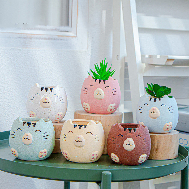 1PC Creative Cartoon Animal Ceramics Plant Pots Mini Flower Pot