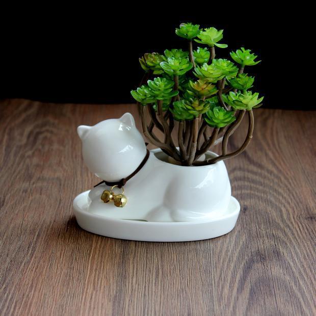 1pc Cartoon Cat Ceramic Planter for Succulents Desktop Succulents pot Decorative Mini Flower Pot Home Garden Decor