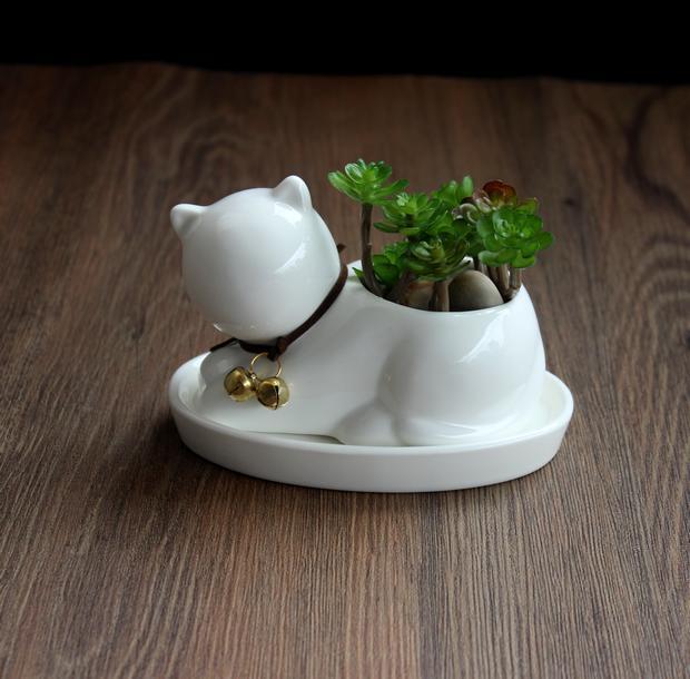 1pc Cartoon Cat Ceramic Planter for Succulents Desktop Succulents pot Decorative Mini Flower Pot Home Garden Decor