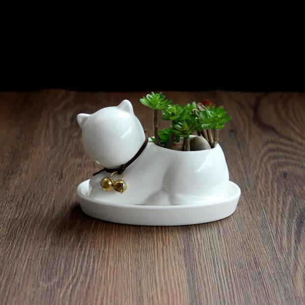 1pc Cartoon Cat Ceramic Planter for Succulents Desktop Succulents pot Decorative Mini Flower Pot Home Garden Decor