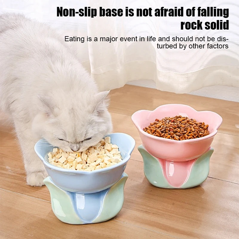 Cat Flower Bowl Raised Ceramic Pet Drinking Eating Feeders Small Dogs Elevated Non-slip Feeding Supplies Cats Puppy Products