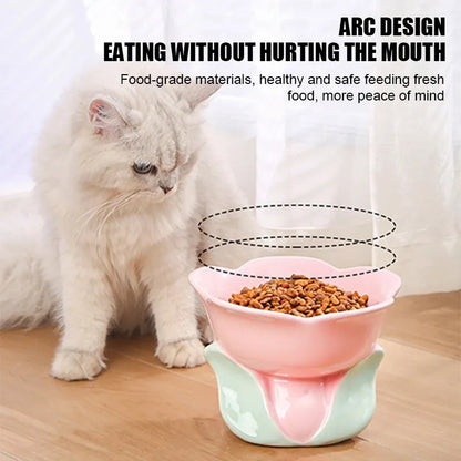 Cat Flower Bowl Raised Ceramic Pet Drinking Eating Feeders Small Dogs Elevated Non-slip Feeding Supplies Cats Puppy Products