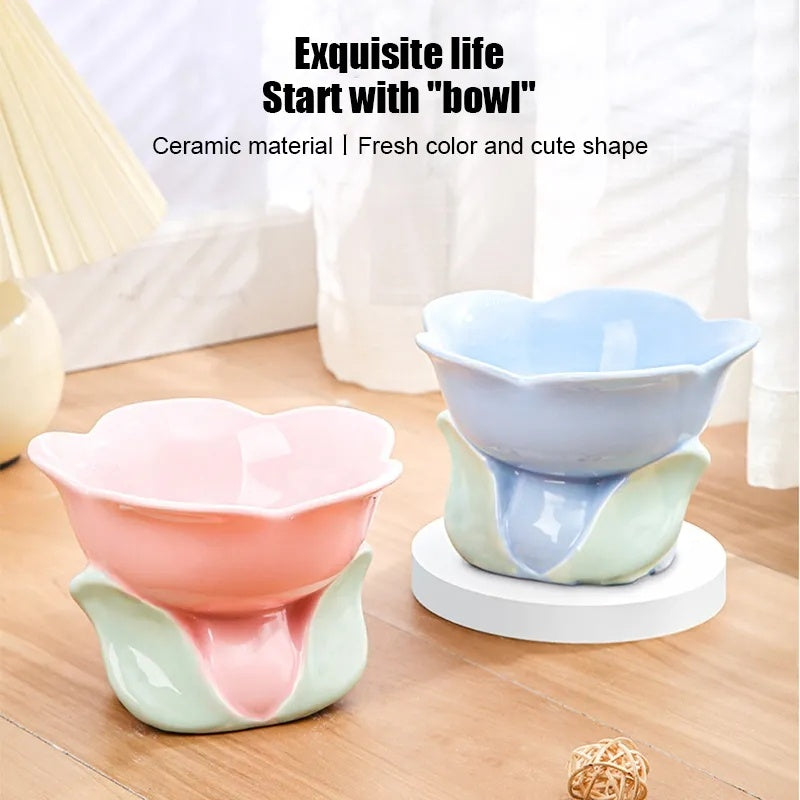 Cat Flower Bowl Raised Ceramic Pet Drinking Eating Feeders Small Dogs Elevated Non-slip Feeding Supplies Cats Puppy Products