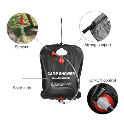 20L Camping Shower Portable Compact Solar Sun Heating Bath Bag Outdoor Travel