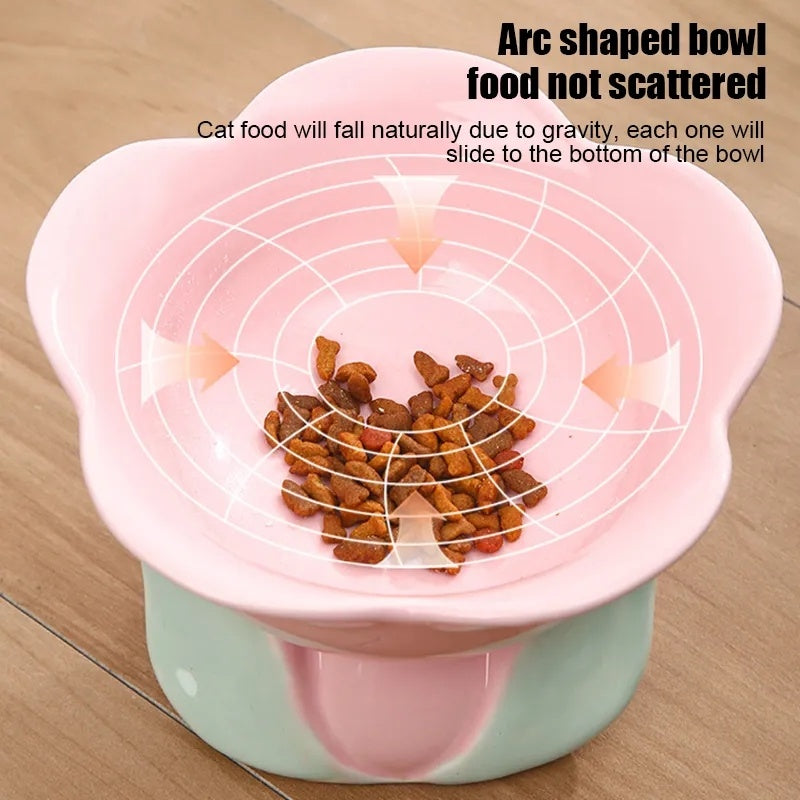 Cat Flower Bowl Raised Ceramic Pet Drinking Eating Feeders Small Dogs Elevated Non-slip Feeding Supplies Cats Puppy Products